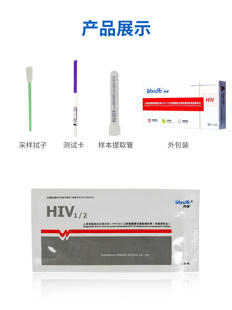 【艾滋病检测试纸】(hiv 唾检)万孚 艾滋检测试剂(1盒